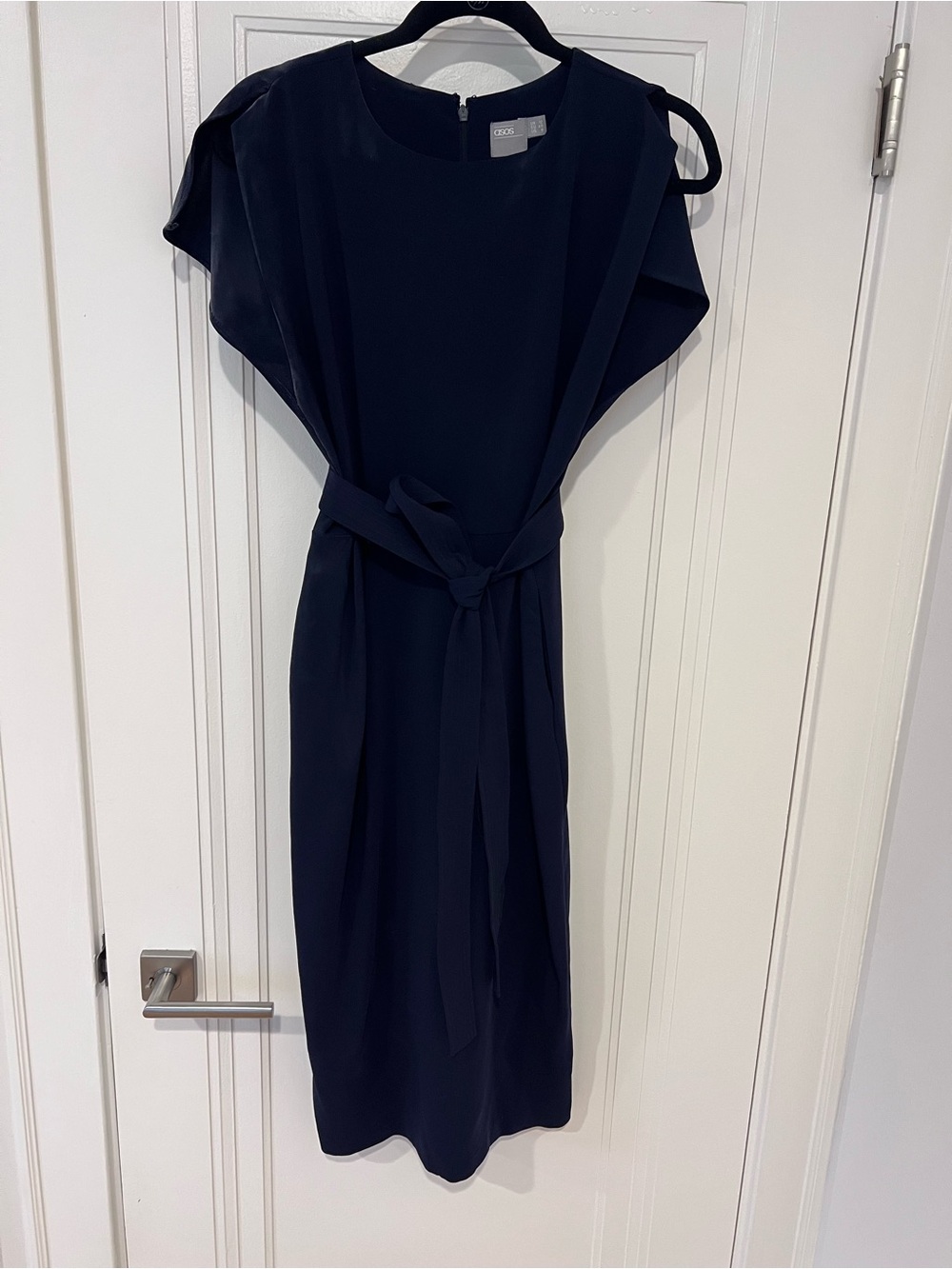 ASOS Navy Midi Dress with Waist Tie